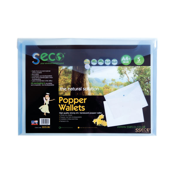 Stewart Superior Eco Biodegradable Wallet A4 Blue (5 Pack) 30085-BU Stewart Superior Eco Biodegradable Wallet A4 Blue (5 Pack) 30085-BU