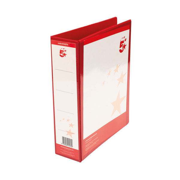 5 Star Office A4 Presentation Lever Arch File Polypropylene 58mm Red