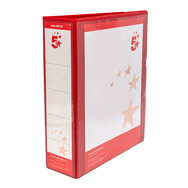 5 Star Office A4 Presentation Ring Binder Polypropylene 65mm 4D-Ring Red (Pack of 10)