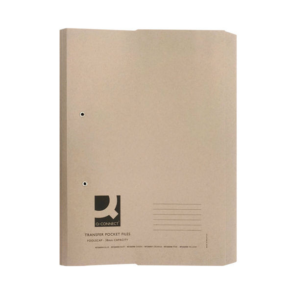 Q-Connect Transfer Pocket File 38mm Capacity Foolscap Buff (Pack of 25)