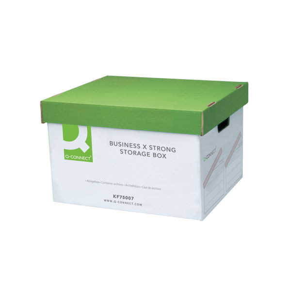 Q-Connect Extra Strong Business Storage Box W327xD387xH250mm Green and White (10 Pack)