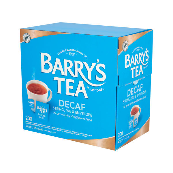 Barrys Decaf Tea Bags String Tag and Envelope (Pack of 200) 3017 Barrys Decaf Tea Bags String Tag and Envelope (Pack of 200) 3017