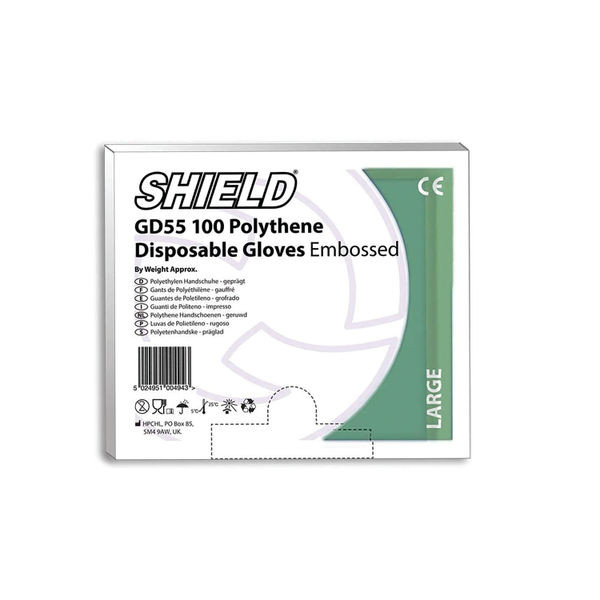 Shield Embossed Polythene Disposable Glove Clear Large Use with Dispensers (Pack of 100) GD55 - L