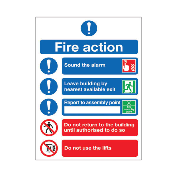Safety Sign Fire Action Symbols A4 PVC FR09950R Safety Sign Fire Action Symbols A4 PVC FR09950R