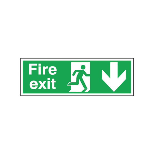 Safety Sign Fire Exit Running Man Arrow Down 150x450mm Self-Adhesive E100A/S Safety Sign Fire Exit Running Man Arrow Down 150x450mm Self-Adhesive E100A/S