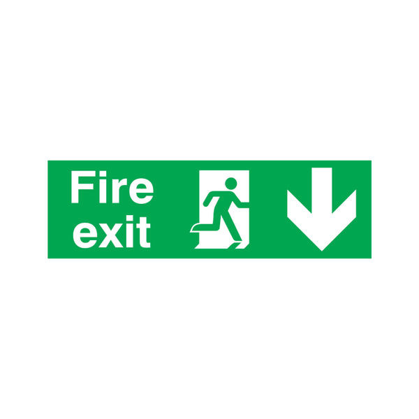 Safety Sign Fire Exit Running Man Arrow Down PVC 150x450mm FX04211R Safety Sign Fire Exit Running Man Arrow Down PVC 150x450mm FX04211R