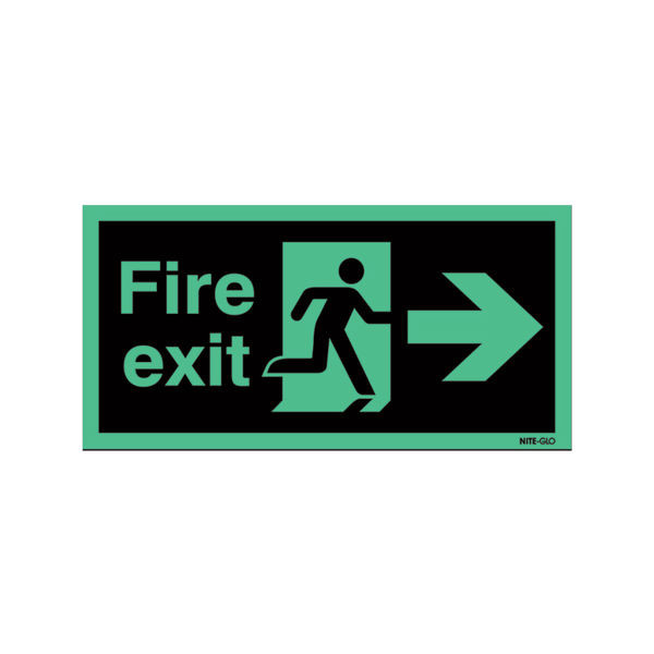 Safety Sign Niteglo Fire Exit Running Man Arrow Right Self-Adhesive 150x450mm NG26A/S Safety Sign Niteglo Fire Exit Running Man Arrow Right Self-Adhesive 150x450mm NG26A/S