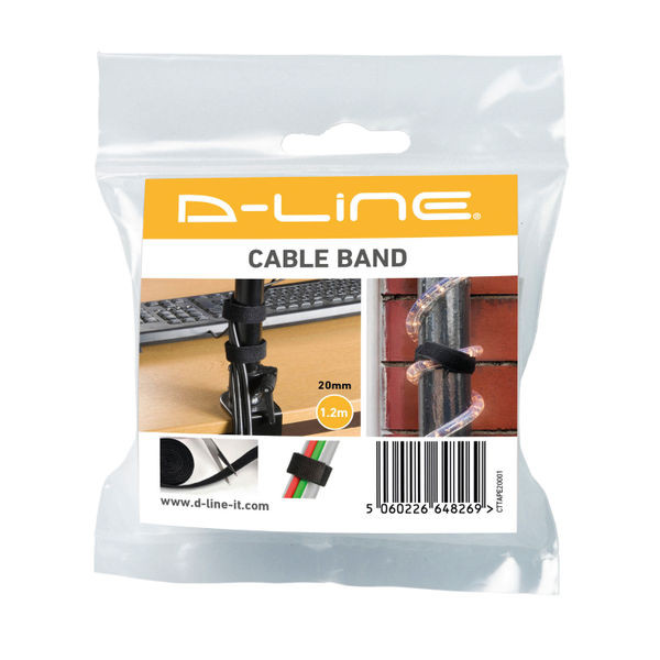 D-Line Cable Tidy Band Reusable Hook and Loop Black CTTAPE20001
