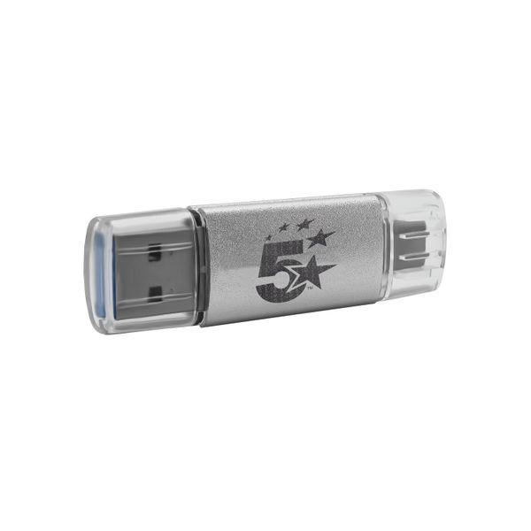 5 Star USB 3.2 Gen 1 Combo Flash Memory Drive with USB A/C 128GB Silver 667953