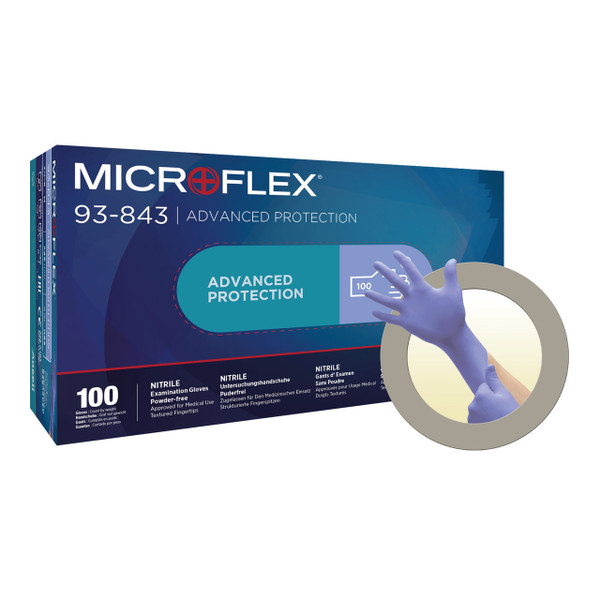 Microflex® 93–843 Non–Sterile Nitrile Examination Gloves Blue (Medium 7.5 – 8.0) (Pack of 100) Microflex® 93–843 Non–Sterile Nitrile Examination Gloves Blue (Medium 7.5 – 8.0) (Pack of 100)