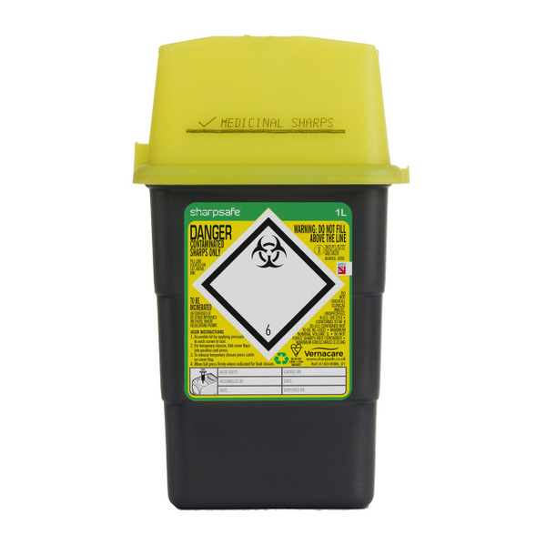 Sharpsafe® Sharps Container Bins Grey With Yellow Lid (3 L)