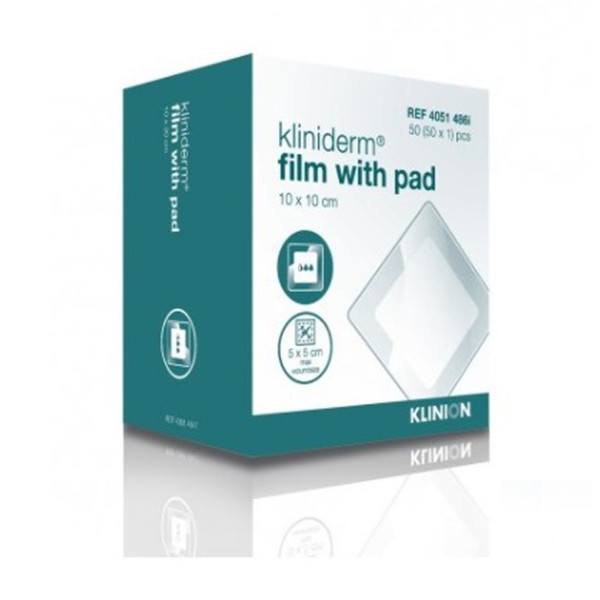 Klinion® Kliniderm® Film with Pad Dressings (10 x 10 cm) (Pack of 50) Klinion® Kliniderm® Film with Pad Dressings (10 x 10 cm) (Pack of 50)