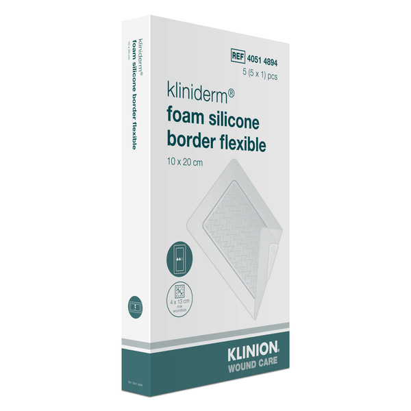 Klinion® Kliniderm® Foam Silicone Border Flex Dressings (10 cm x 20 cm) (Pack of 100) Klinion® Kliniderm® Foam Silicone Border Flex Dressings (10 cm x 20 cm) (Pack of 100)