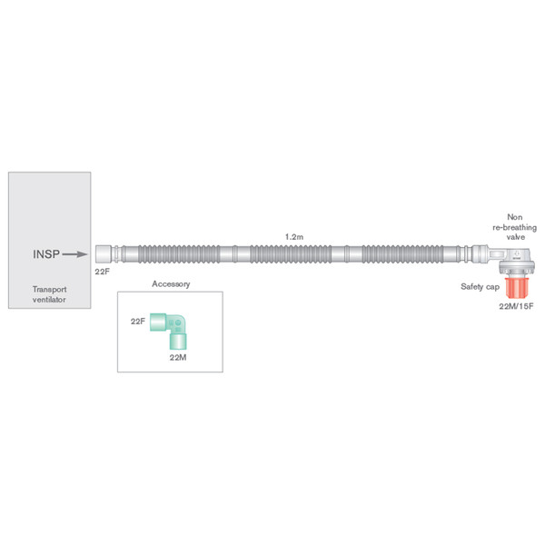 22 mm FlexTube Transport Breathing Systems (≥ 1.2 m) (Pack of 12)