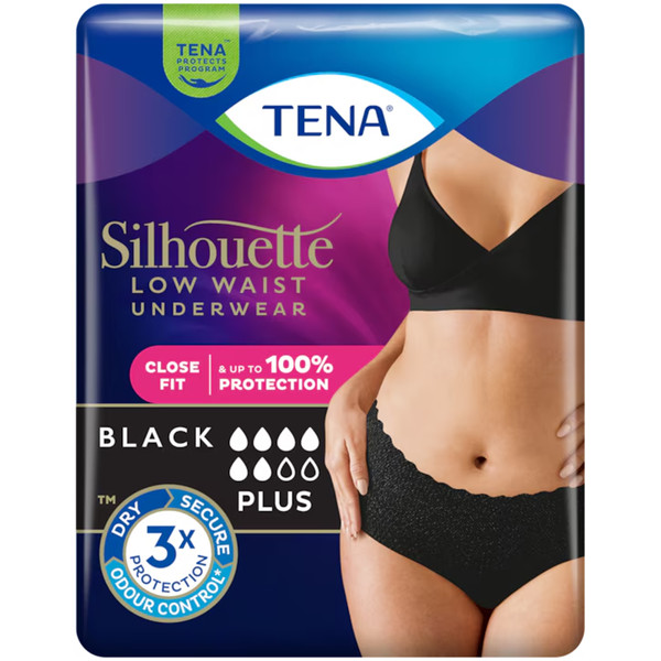 TENA® Silhouette Plus Low Waist Incontinence Underwear Black (Medium) (Pack of 12)