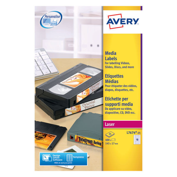 Avery Video Spine Label 145x17mm 16 Per Sheet White (Pack of 400) L7674-25