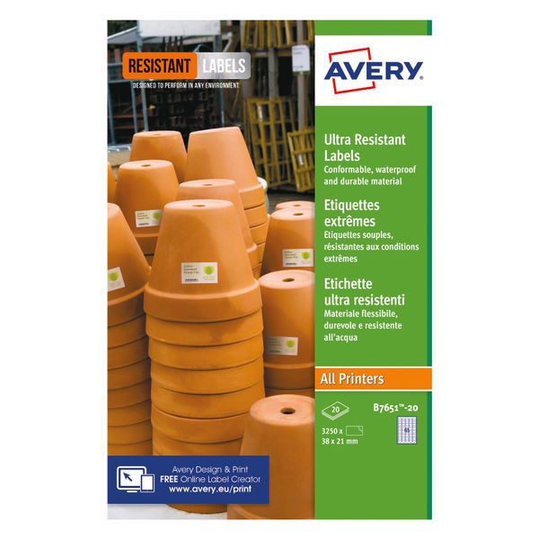 Avery Ultra Resistant Labels 38x21mm (1300 Pack) B7651-20