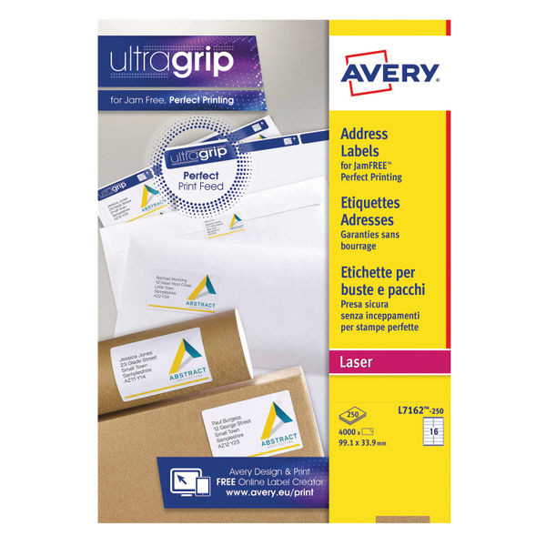 Avery Ultragrip Laser Labels 99.1x33.9mm White (Pack of 4000) L7162-250