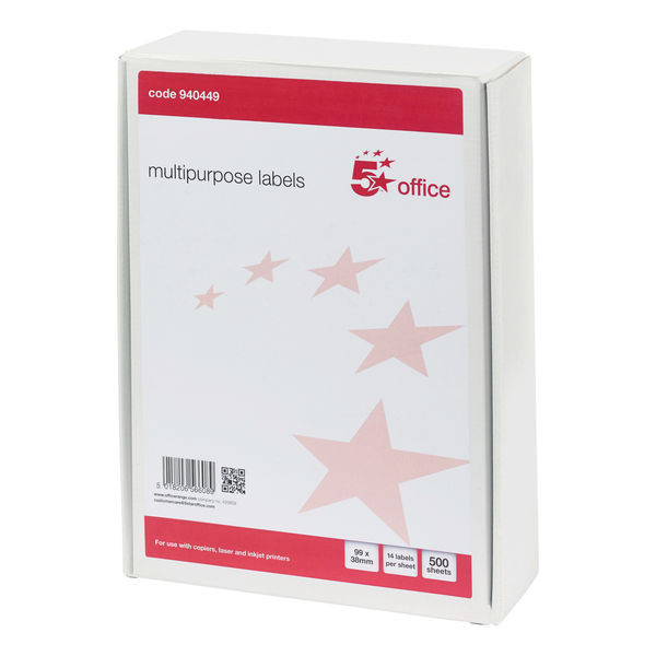 5 Star Multipurpose Labels Laser Copier Inkjet 99x38mm White (Pack of 7000)
