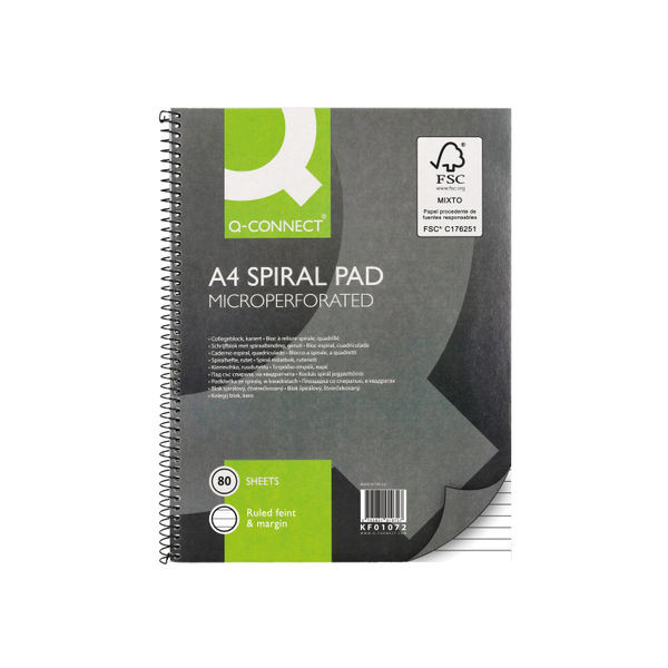 Q-Connect Ruled Margin Spiral Soft Cover Notebook 160 Pages A4 (5 Pack)