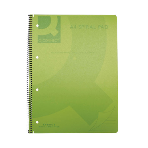Q-Connect Spiral Bound Polypropylene Notebook 160 Pages A4 Green (5 Pack)