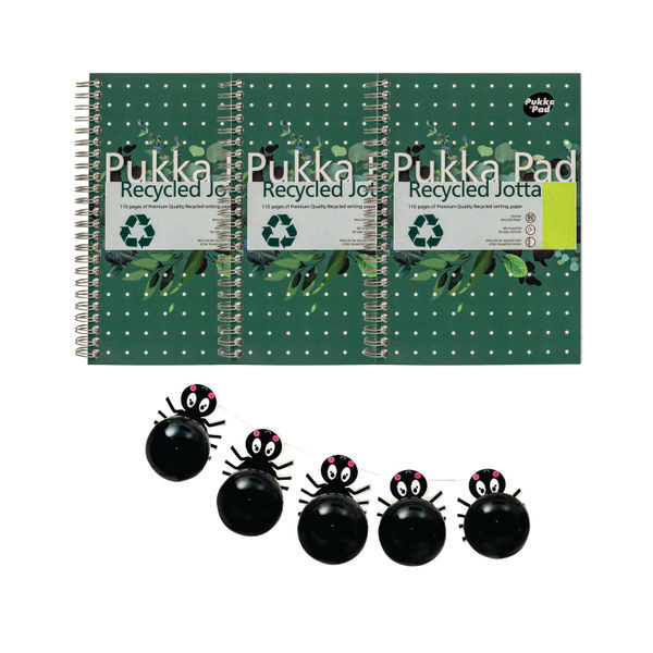 Pukka Recycled Wirebound Notebook A5 (Pack of 3) + FOC Halloween Spider Balloon Garland
