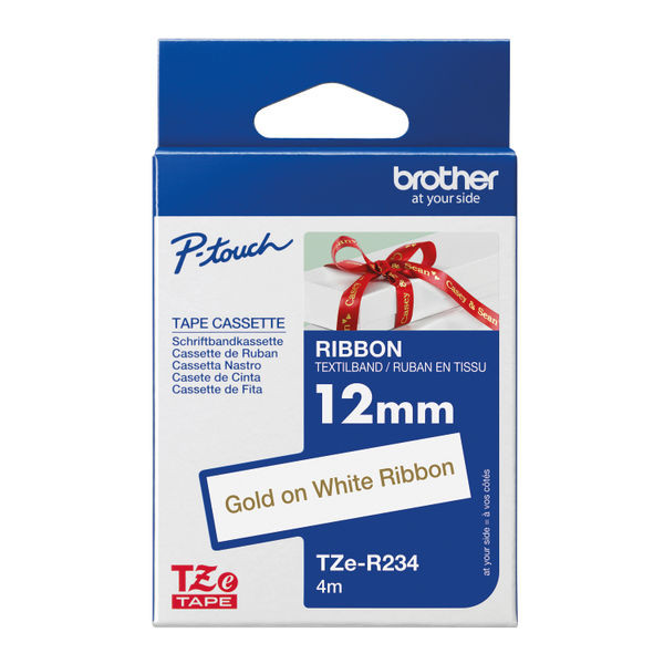 Brother P-Touch TZe Ribbon Tape Cassette 12mm x 4m Gold on White Tape TZER234