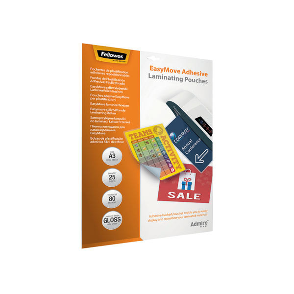 Fellowes Admire EasyMove Laminating Pouch A3 160 Micron Total Thickness (Pack of 25) 5601801