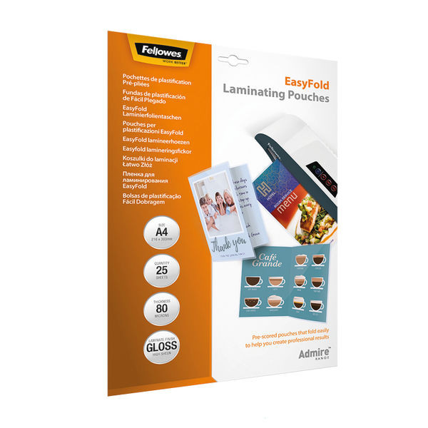 Fellowes Admire EasyFold Laminating Pouch A4 160 Micron Total Thickness (Pack of 25) 5601901