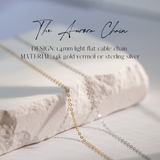 this locket comes standard with the Aurora Chain (1.4mm light flat cable chain in sterling silver) with the option to change to a different design.  this locket comes standard with the Aurora Chain (1.4mm light flat cable chain in sterling silver) with the option to change to a different design.