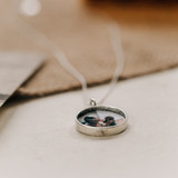 the silver penny locket, a smaller 3/4" picture placed inside silver bezel and secured permanently under resin