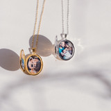 the gold and silver evelyn locket necklace with photos