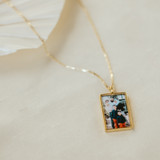 portrait orientation picture locket with resin protection in gold