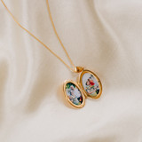 two pictures inside 14k gold vermeil locket necklace