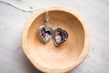 Two Photos Inside Silver Heart Locket of my Grandma and Son