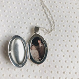 Silver Oval Locket with Photo of Mom and Dad's Wedding Day