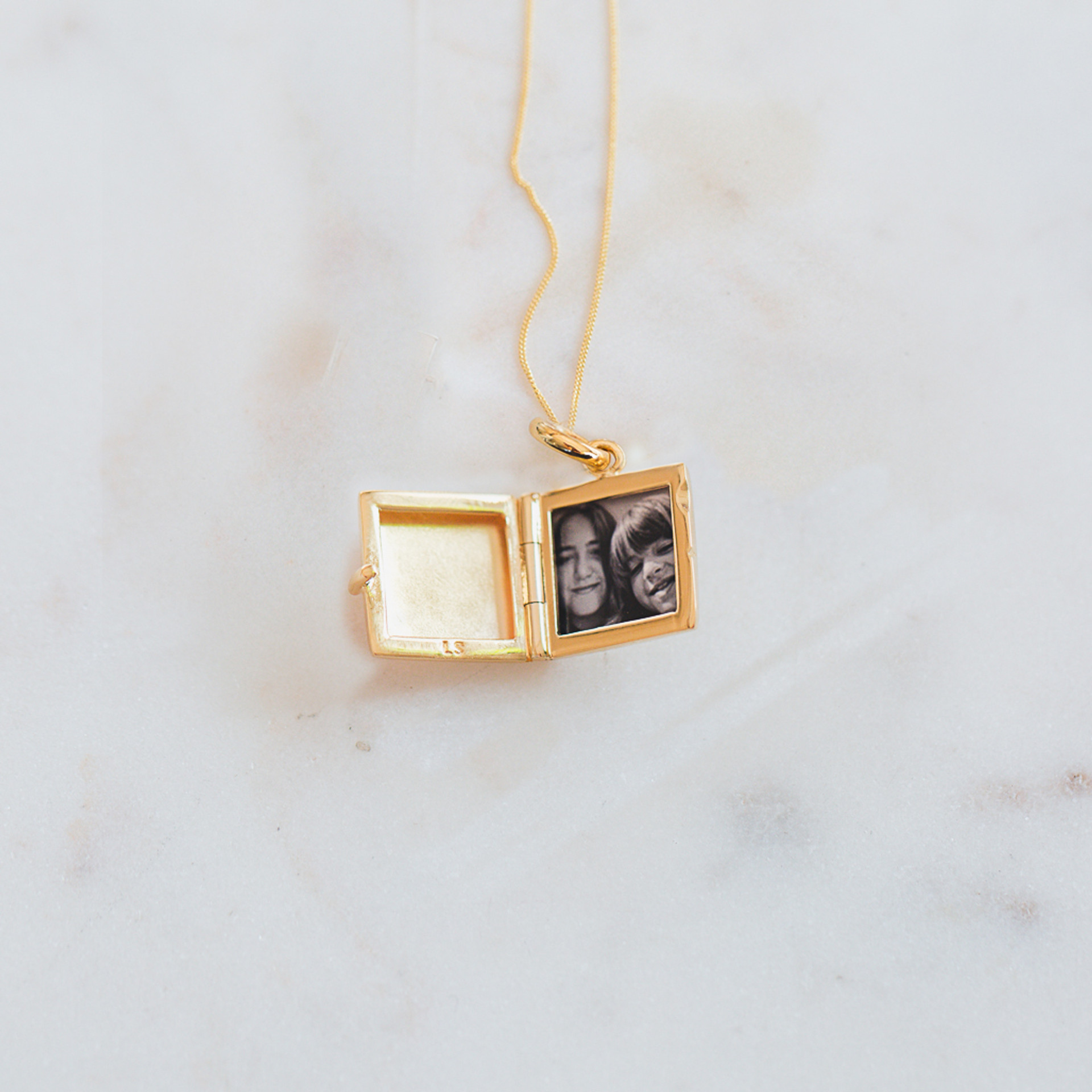Gold square locket necklace clearance