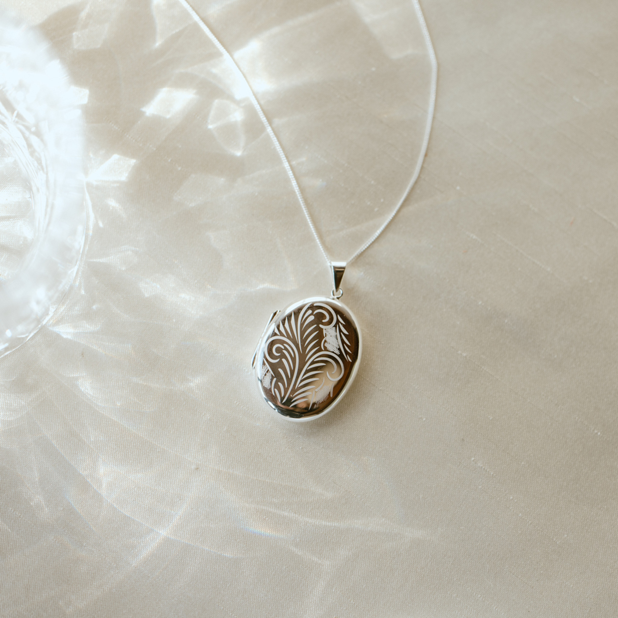 Engraved Oval Locket in Sterling Silver