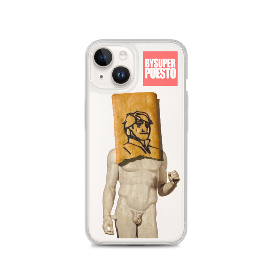 Doryphoros statue with a Tostarica cookie on an iPhone 15 Pro, iPhone 14 Pro, iPhone 13 Pro, or iPhone 16 Pro case | BySuperpuesto
