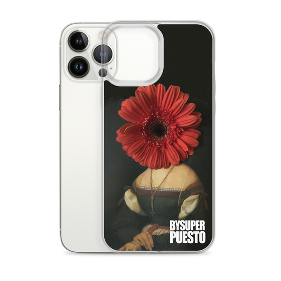 Raphael's portrait of La Mita with a red flower on an iPhone 15 Pro, iPhone 14 Pro, iPhone 13 Pro, or iPhone 16 Pro case | BySuperpuesto