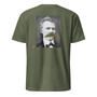 Nietzsche portrait with a marijuana mustache on a military green men's t-shirt - philosophical art collage | BySuperpuesto