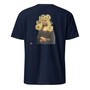 Mona Lisa with tagliatelle pasta on a navy men's t-shirt - playful art collage