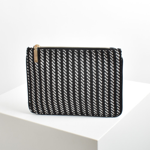 Woven Stripes Trimmed Pouch