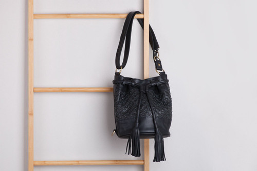 Valentina Woven Bucket Bag Black