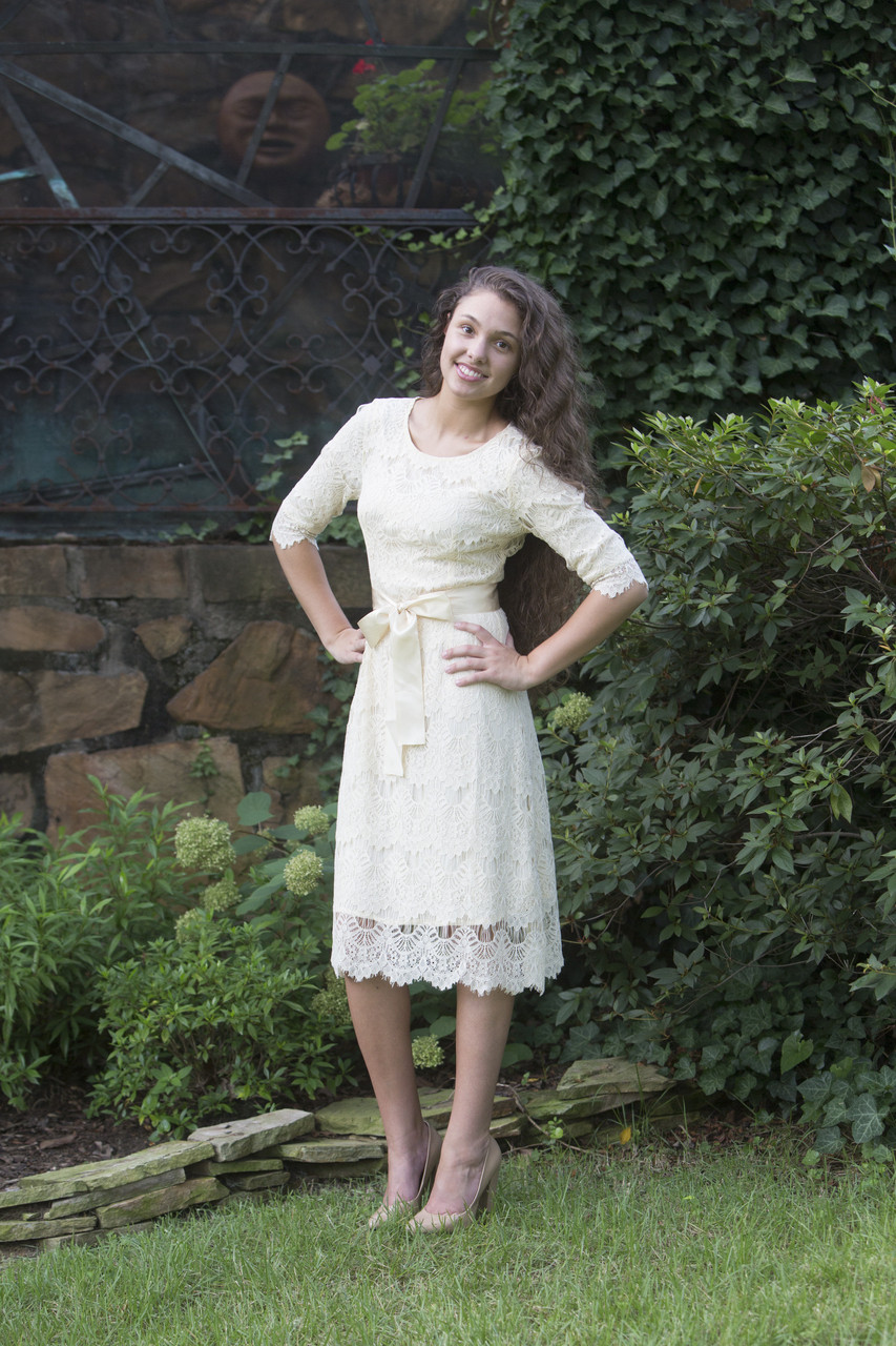 modest cream dresses