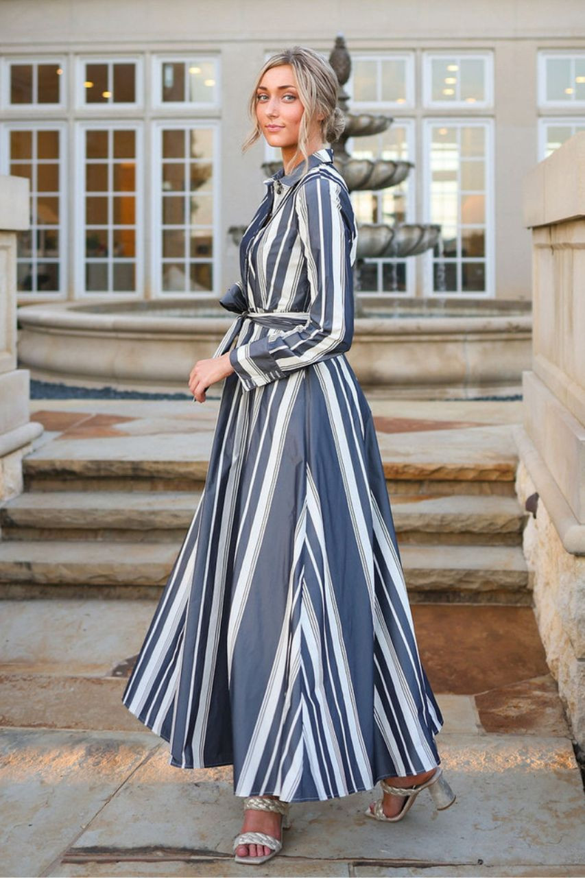 white christmas dresses Linen Mandarin Neck Maxi | Modest Maxi Dresses main image 0