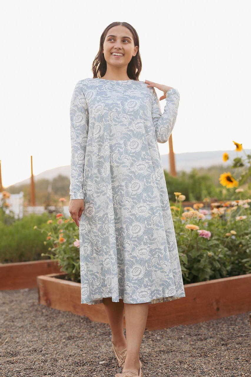modest grey dress Modest Flowy Tulle Gray Romantic Prom Dress with Lace Top GDC1229