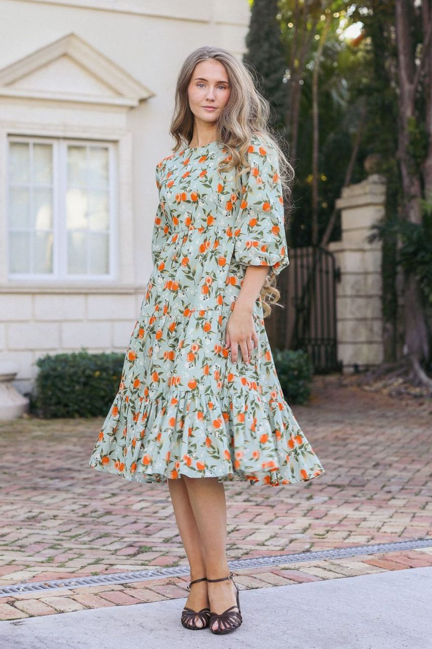 orange modest dress Shop Our A Line Pleated Classy Modest Dress for Women