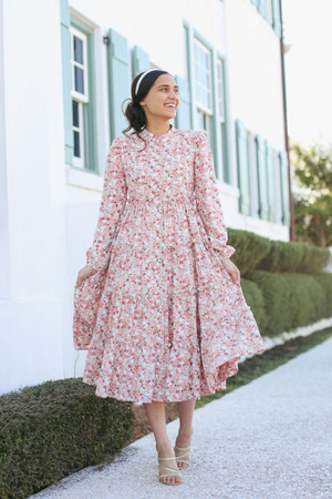 Pink Lace Nursing Friendly Modest Dress