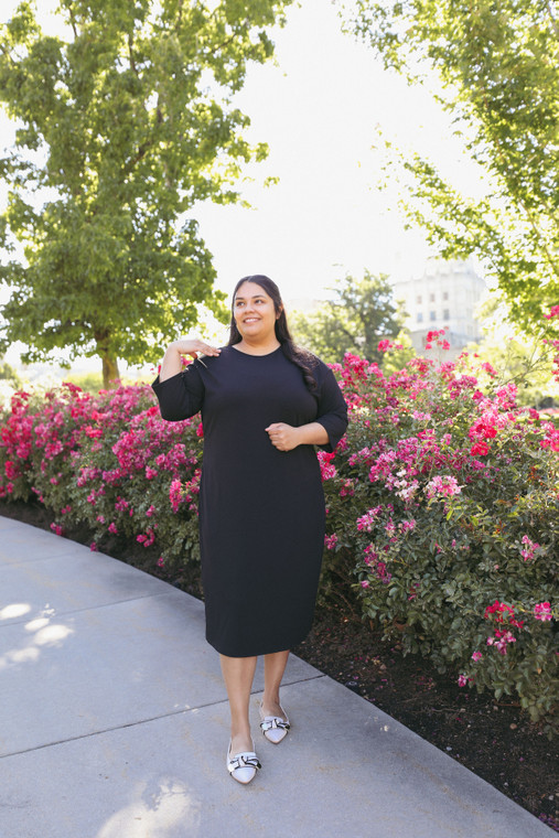 nursing friendly black tie dress Olivia Nursing Dress XS / Heather Blue main image 1